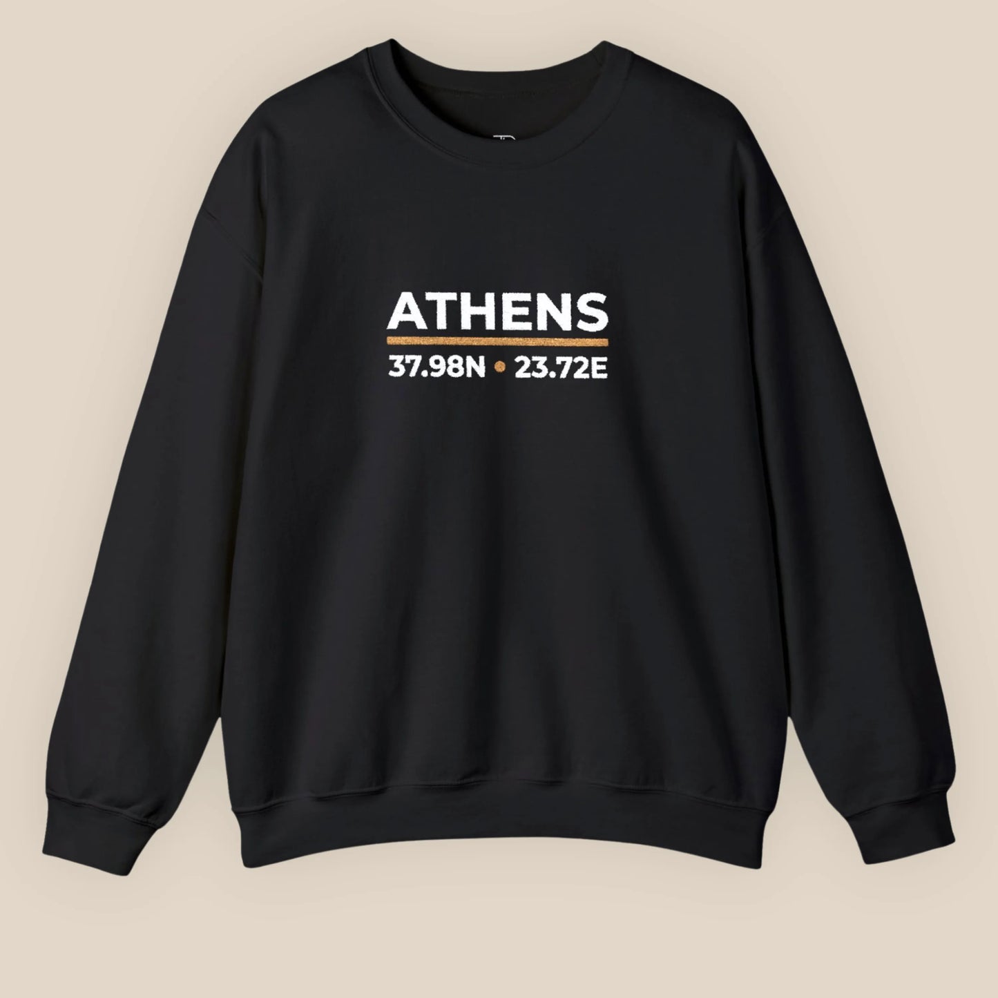 Athens coordinates crewneck sweatshirt in black flat lay product image