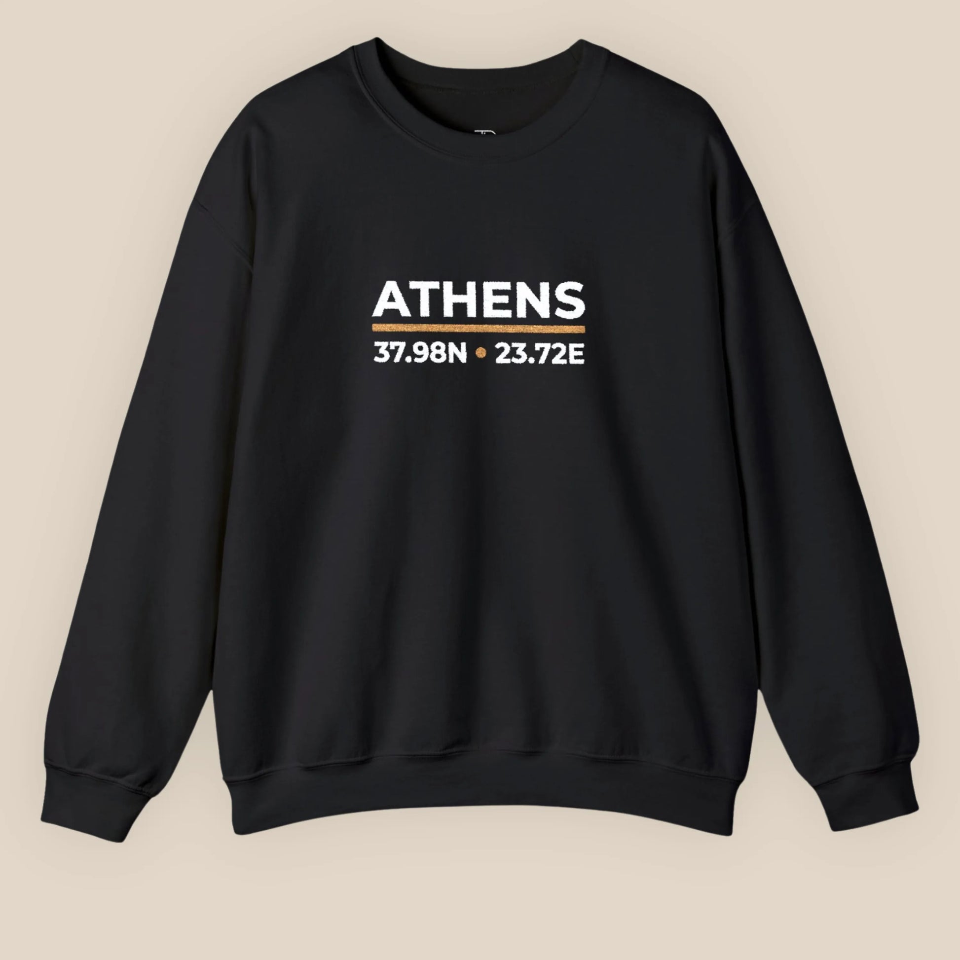 Athens coordinates crewneck sweatshirt in black flat lay product image
