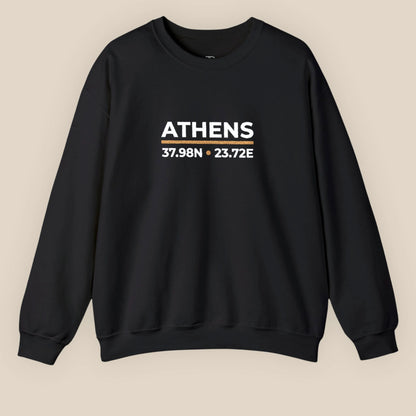 Athens coordinates crewneck sweatshirt in black flat lay product image
