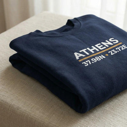 Folded Athens coordinates crewneck sweatshirt showing fabric texture