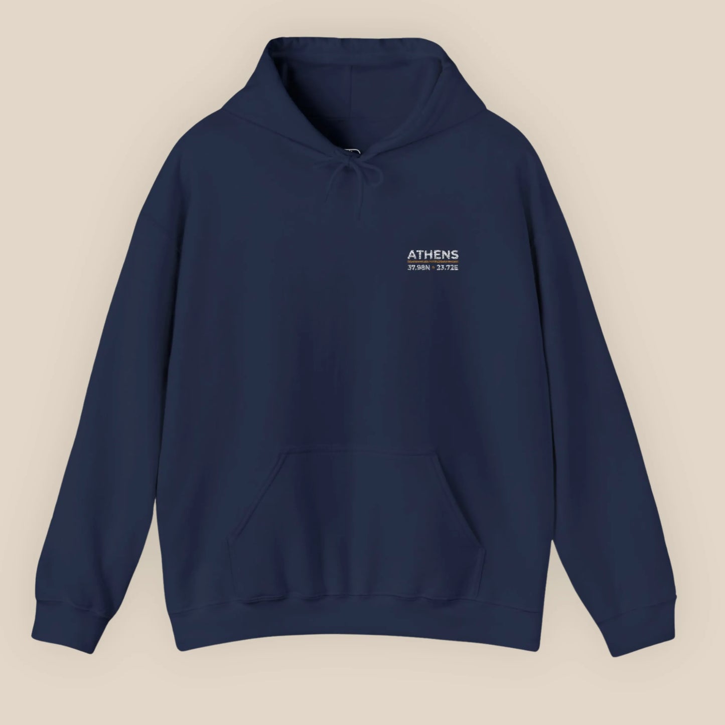 Flat lay of navy Athens coordinates embroidered hoodie