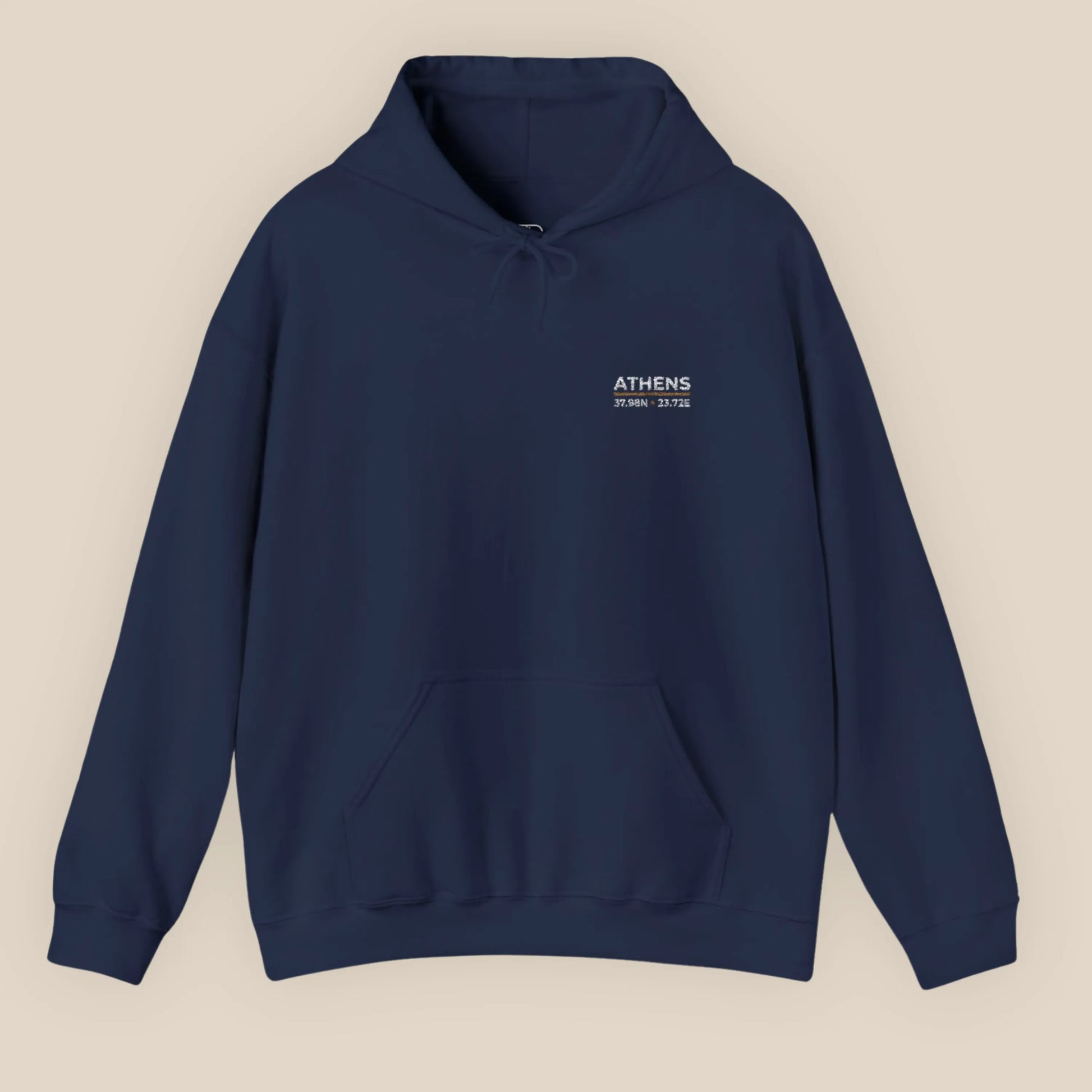 Flat lay of navy Athens coordinates embroidered hoodie