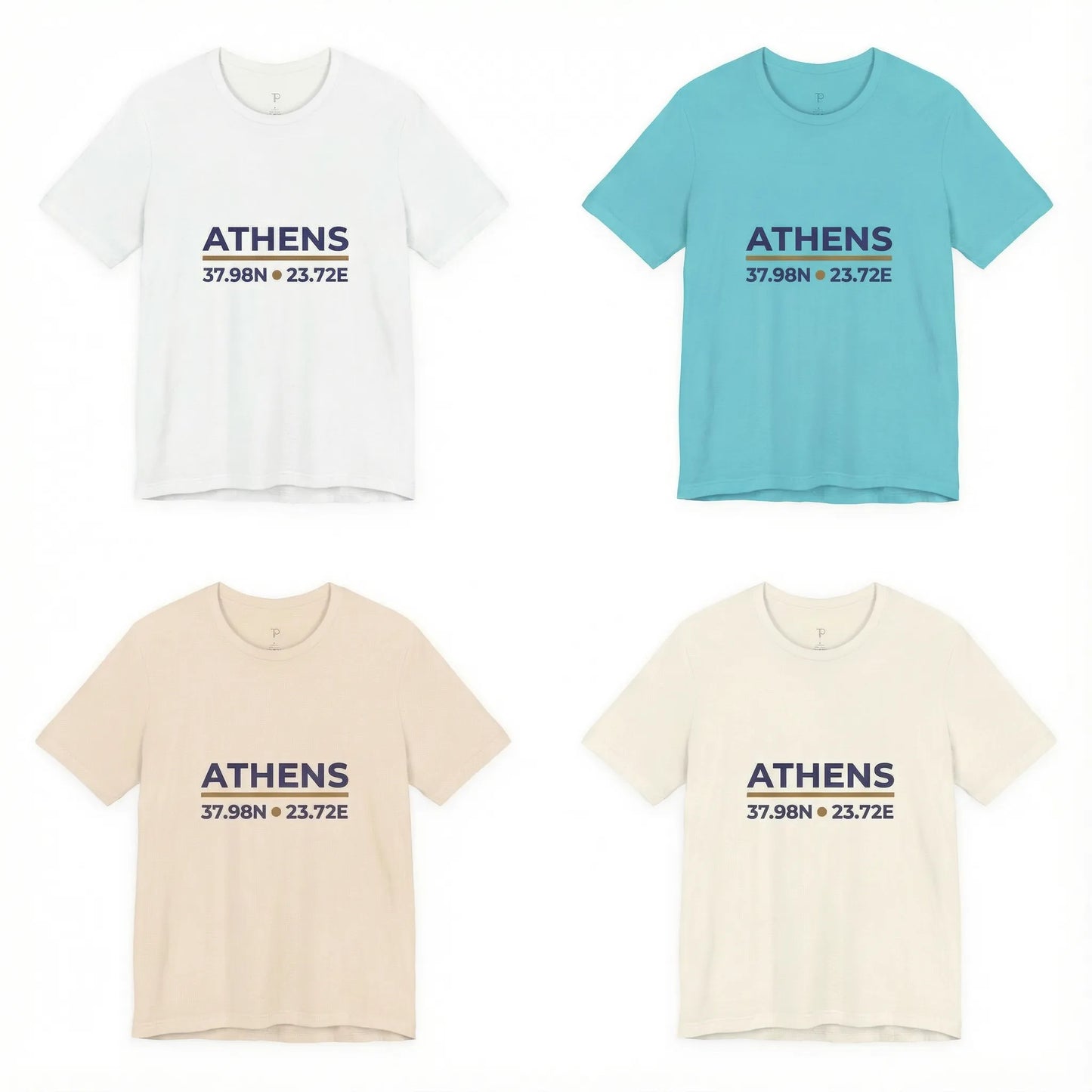 Athens coordinates t-shirt color options lineup showing all available colors in front view