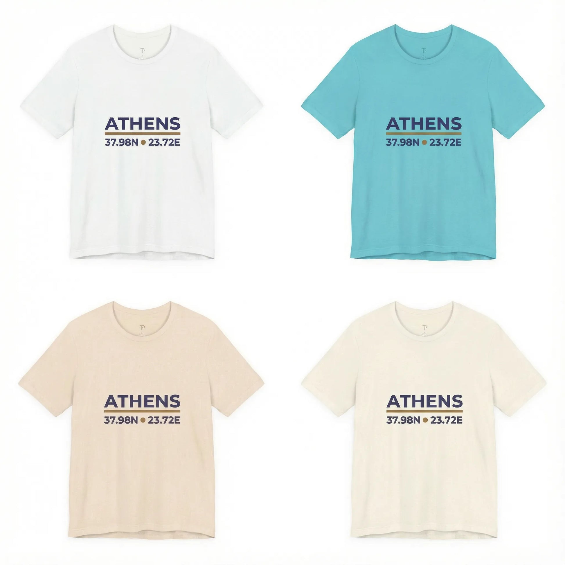 Athens coordinates t-shirt color options lineup showing all available colors in front view