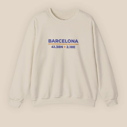 Sand Barcelona coordinates embroidered sweatshirt flat lay, front view