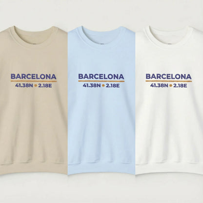 Barcelona coordinates embroidered sweatshirt color lineup showing all available colors