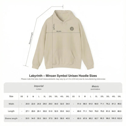 Size Chart of Labyrinth Minoan Unisex Hoodie