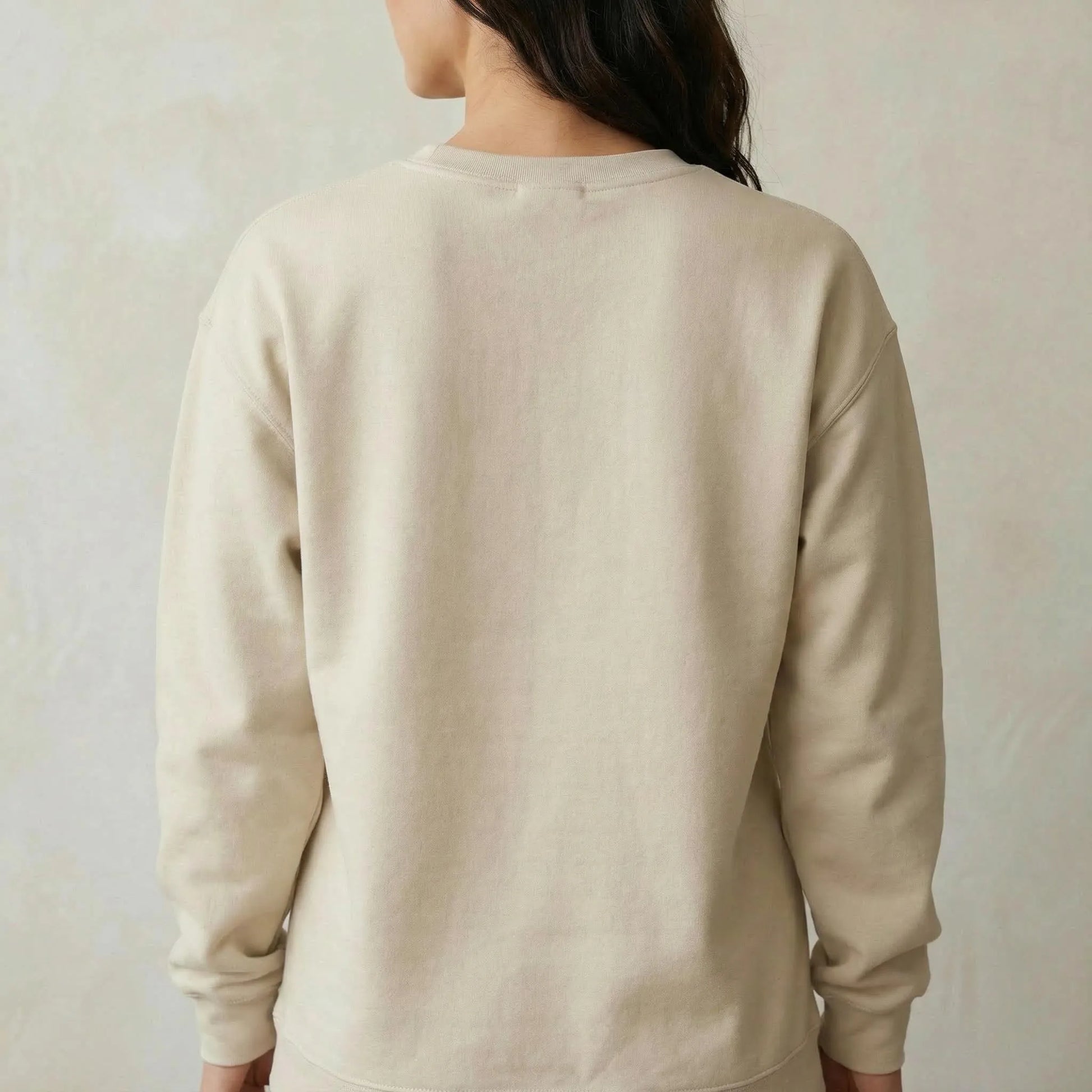 Back studio view of Sand unisex crewneck showing classic fit and ribbed trims
