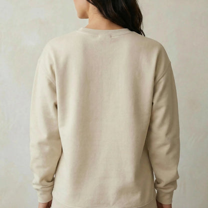Back studio view of Sand unisex crewneck showing classic fit and ribbed trims