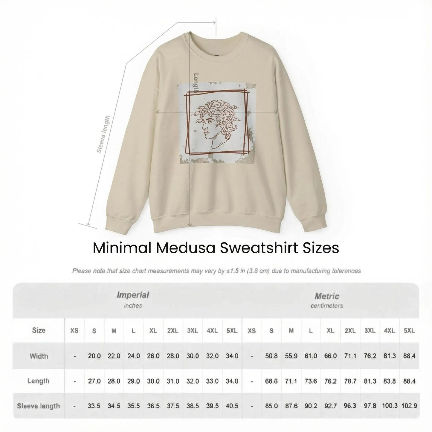 Size Chart of Sand Minimal Medusa sweatshirt 