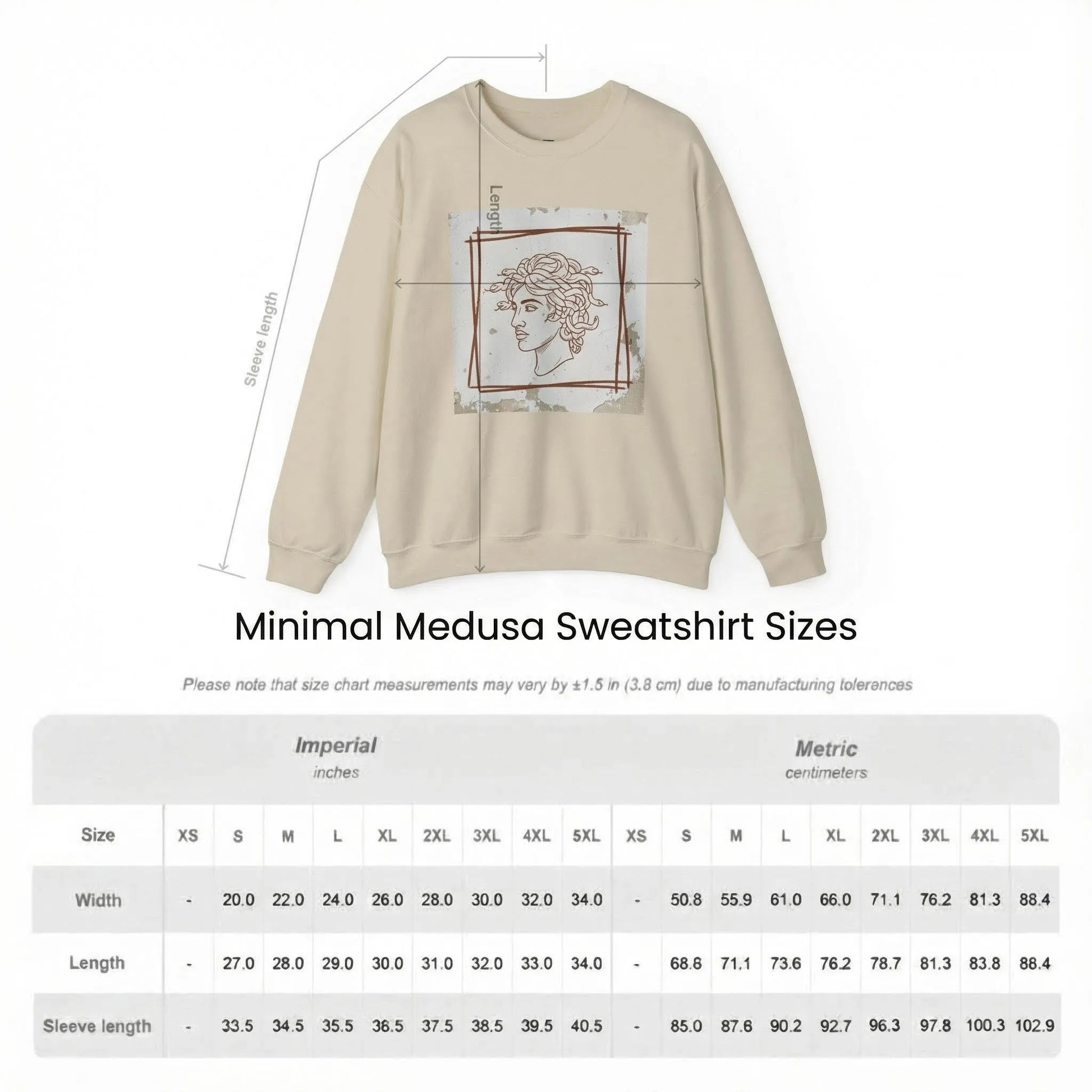 Size Chart of Sand Minimal Medusa sweatshirt 