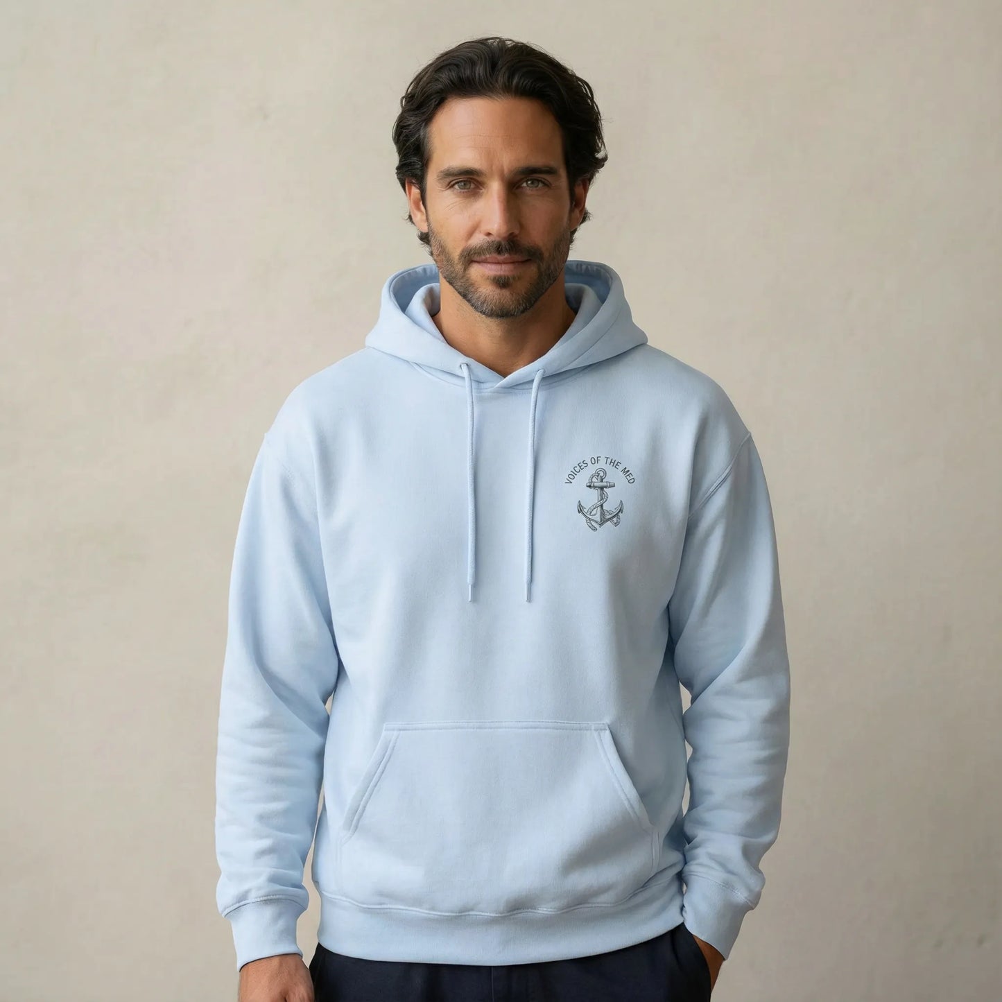 TP:HERO Front view of Monk Seal Embrace hoodie with minimalist ocean glyph on chest