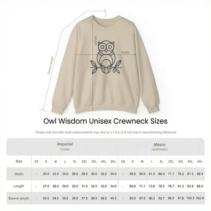 Size Chart of Owl ‘Wisdom’ sweatshirt 