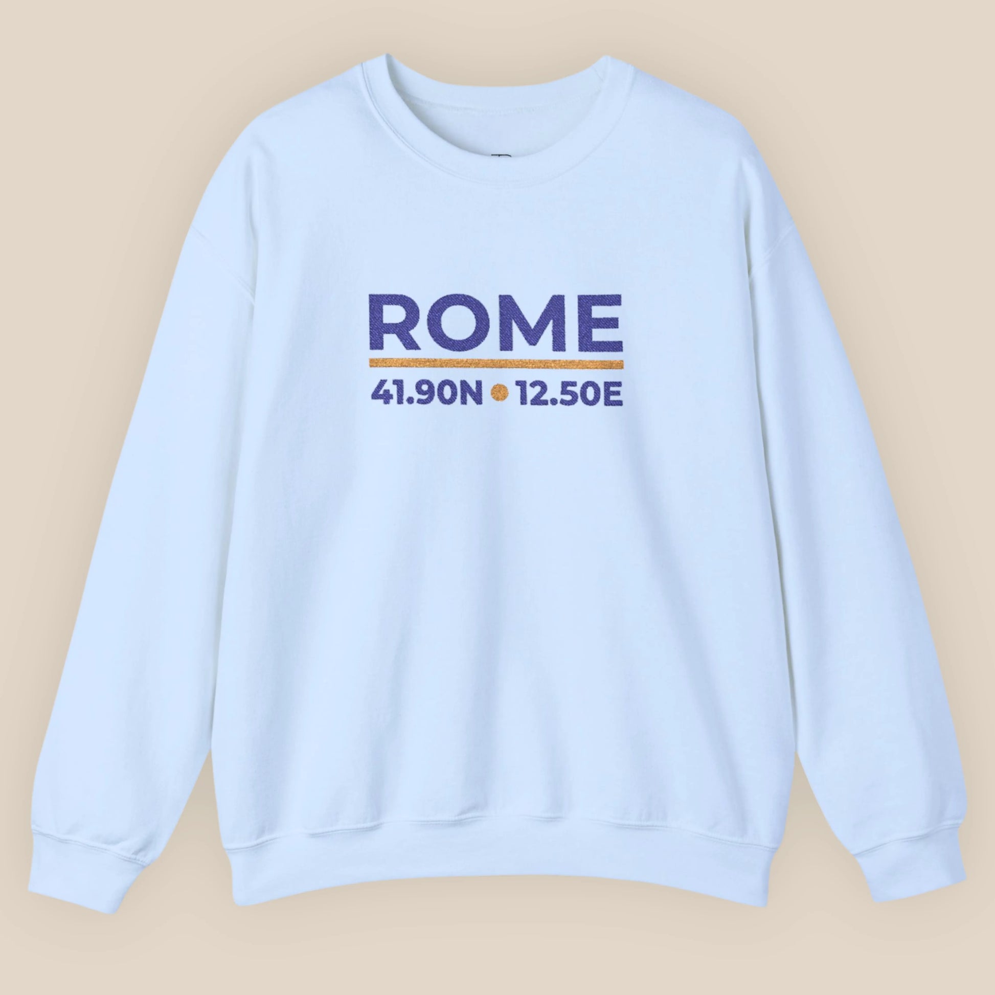 Light blue Rome coordinates embroidered sweatshirt flat lay, front view