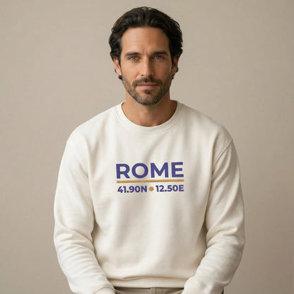 TP:HERO Rome coordinates embroidered sweatshirt worn by male model, front view, studio background
