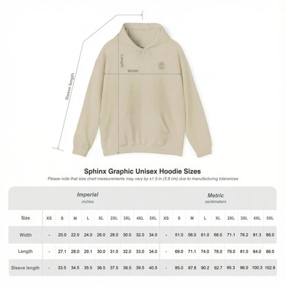 Size Chart of Sphinx graphic print on hoodie fabric
