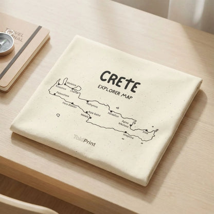 Folded Explore Crete t-shirt with ToldPrint Mediterranean Calm branding