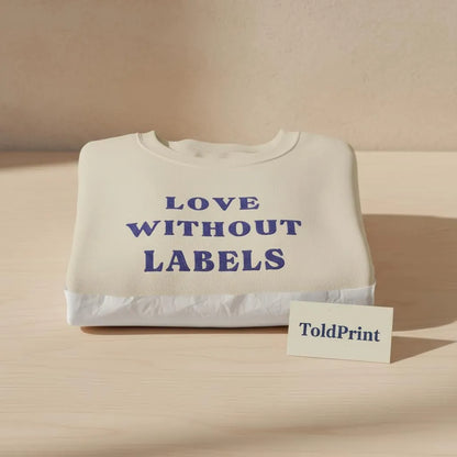 Folded Love Without Labels embroidered sweatshirt with minimalist ToldPrint Mediterranean packaging