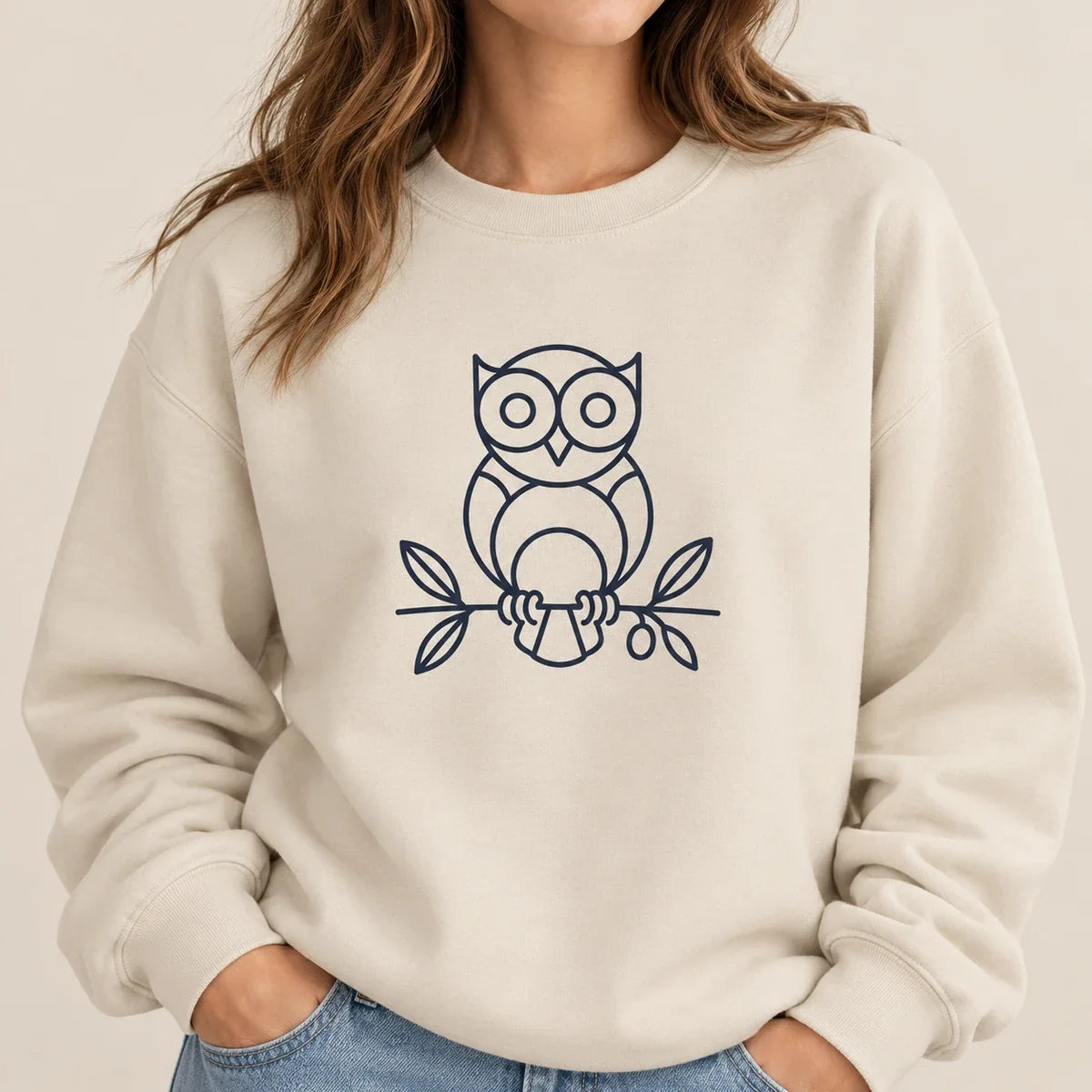 TP HERO: Owl Wisdom Sweatshirt Sand - close-up, owl without lettering