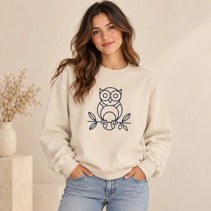 Owl Wisdom Sweatshirt Sand - studio lifestyle mockup