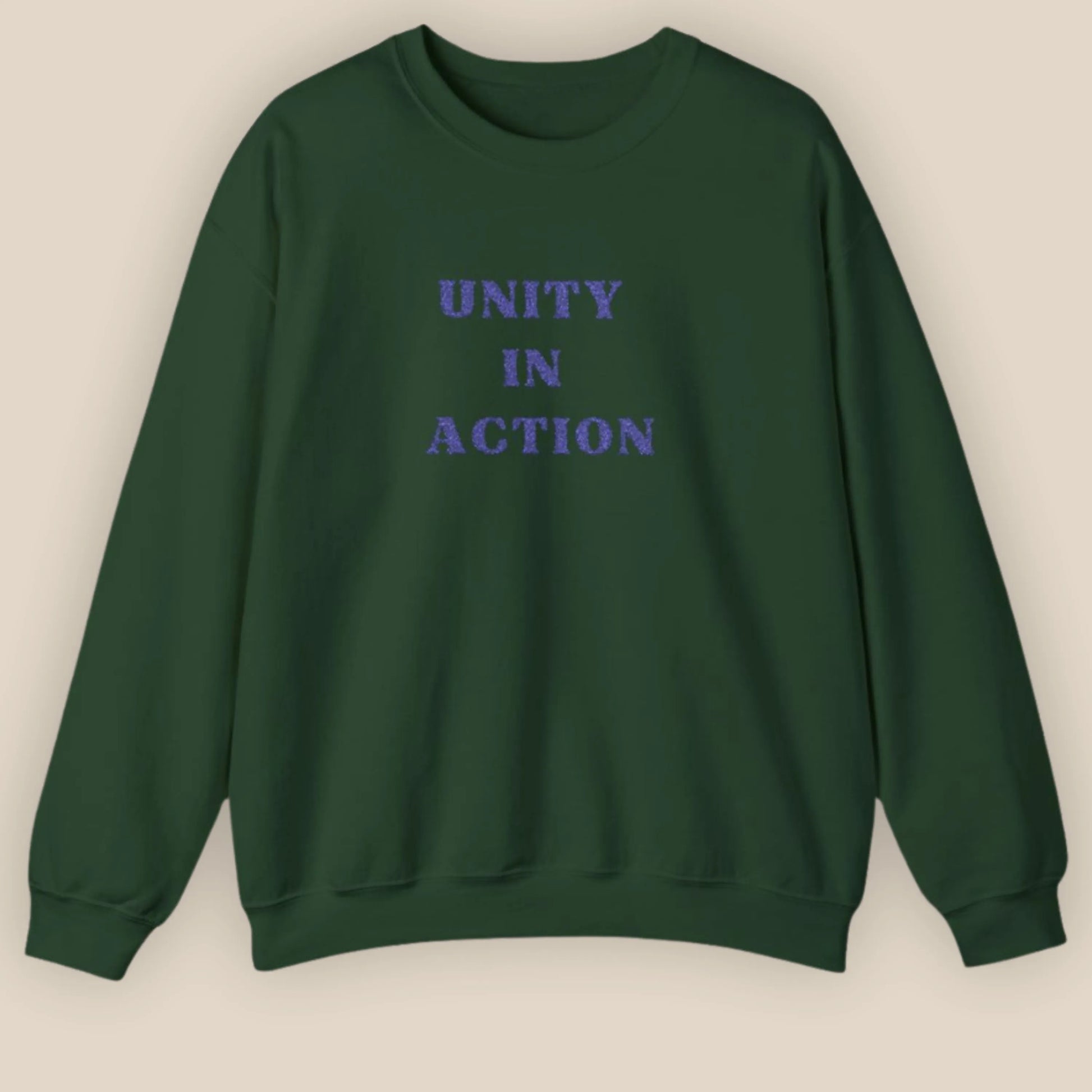 Flat lay of Unity in Action Greek solidarity slogan embroidered unisex hoodie by ToldPrint