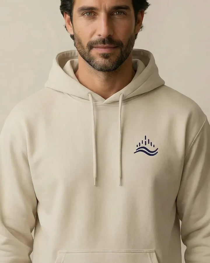 Waves Emblem Embroidered Hoodie, Minimal Ocean Symbol, Unisex Hooded Sweatshirt, Mediterranean Design, ToldPrint Mediterra...