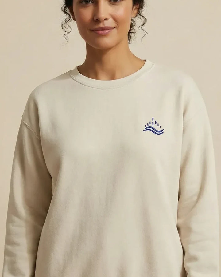 Waves Emblem Embroidered Sweatshirt, Minimal Ocean Symbol, Unisex Crewneck, Mediterranean Design, ToldPrint Mediterranean...
